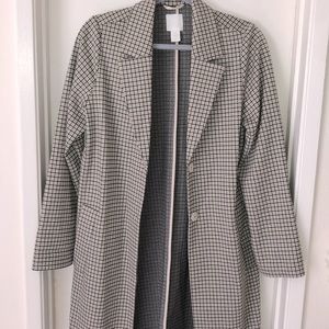 NWOT H&M Midi Plaid Coat - Houndstooth Pattern Lightweight Blazer - Size 0